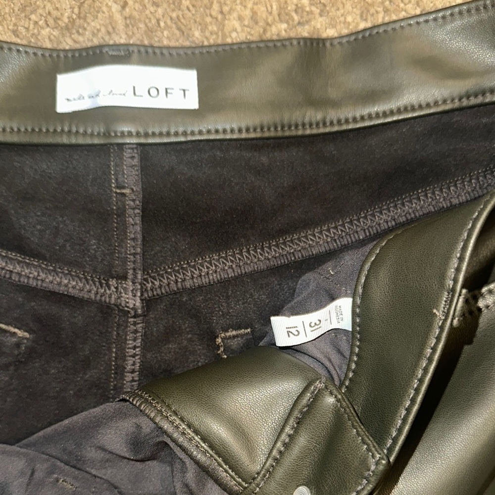 Dark Green Straight Leather Pants Petite